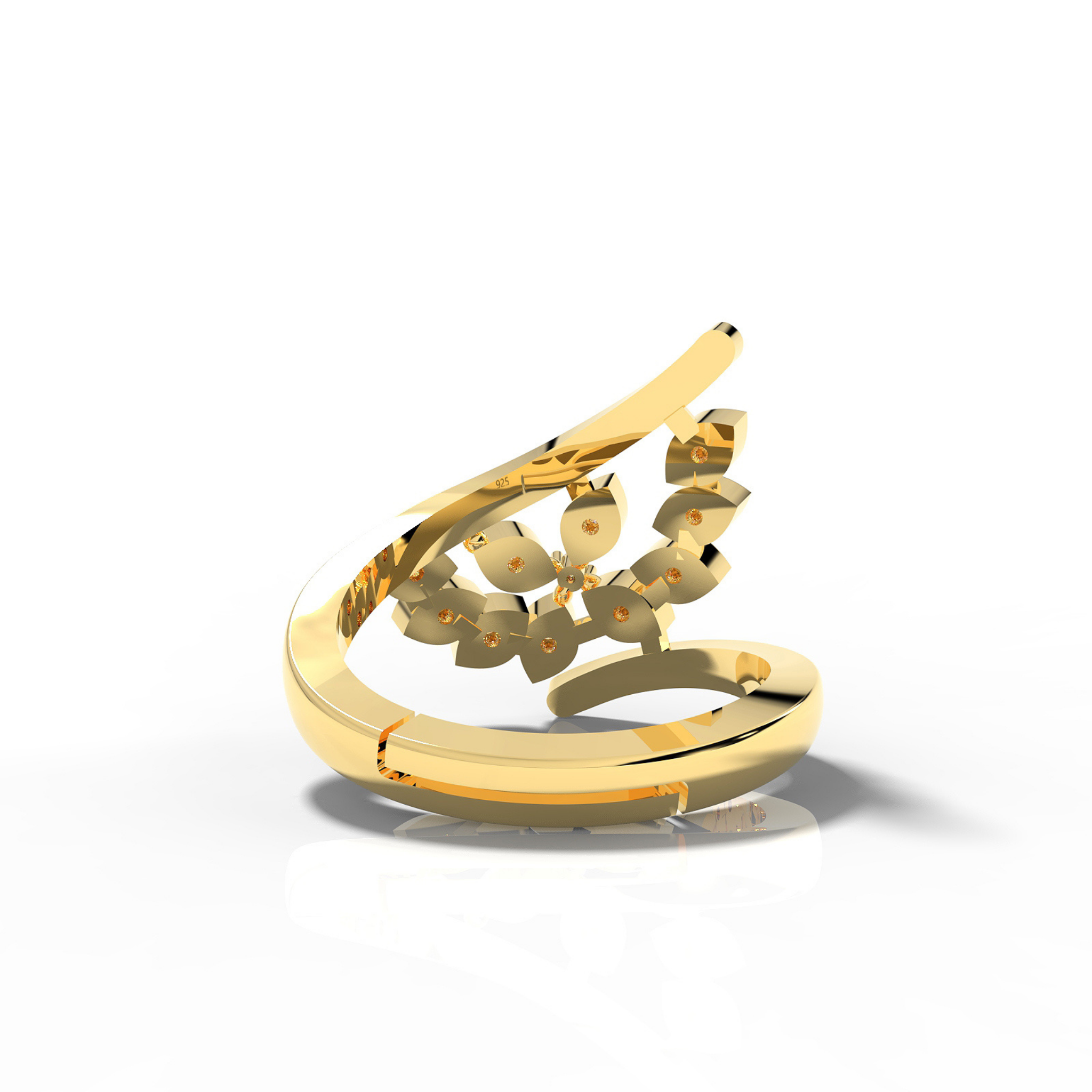 Art Deco Solitaire Split Shank Ring, Hallmarked 925 Sterling Silver Yellow Gold